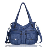 Angelkiss 2 Top Zippers Multi Pockets Handbags Washed Leather Purses Shoulder Bags 5739/1